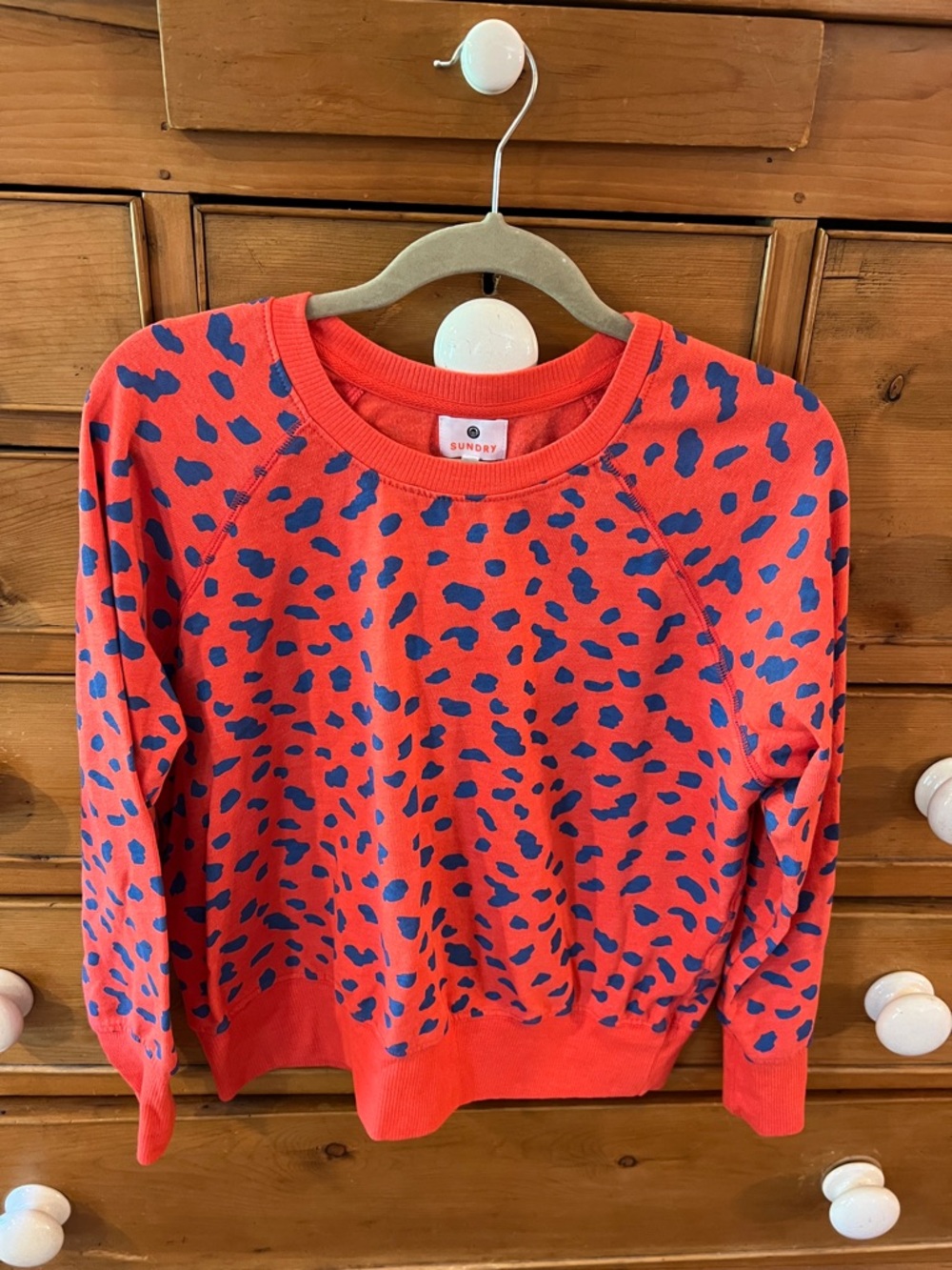 Sundry Eyes C sz 2 (medium) Coral shirt with Blue Spot Print